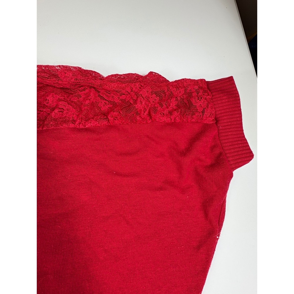 Y2K Candie's Girl Red Glitter Lace Trim Shrug Bolero‎ Top Size L - Picture 7 of 9